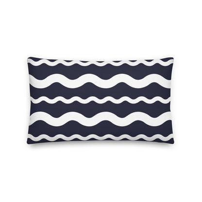 Ric Rac Stripe Navy Blue throw pillow in navy by The Happy Fun Shop, photo 4 of 6