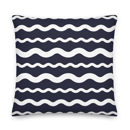 Ric Rac Stripe Navy Blue throw pillow in navy by The Happy Fun Shop, photo 2 of 6
