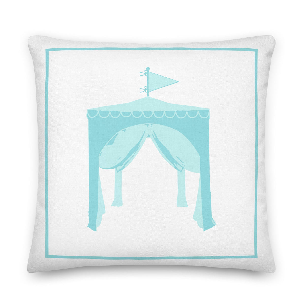 Happy Fun Cabana Aqua Blue Preppy Coastal Premium Pillow