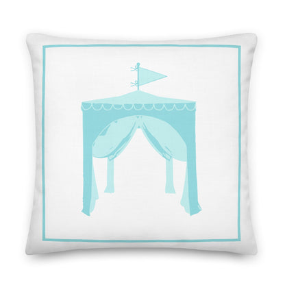 Happy Fun Cabana Aqua Blue Preppy Coastal Premium Pillow