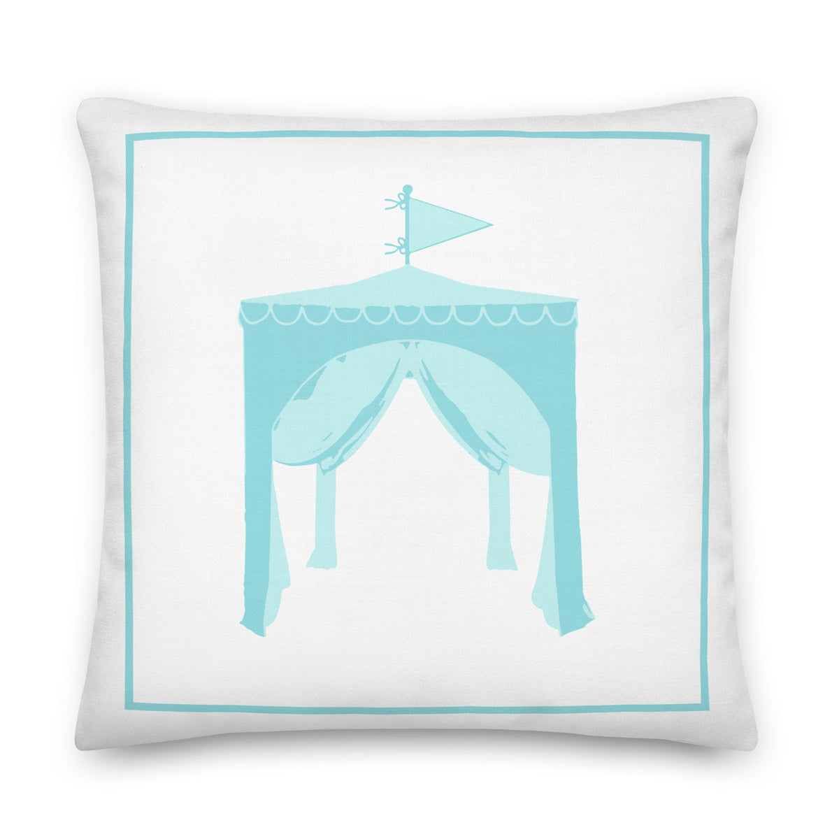 Happy Fun Cabana Aqua Blue Preppy Coastal Premium Pillow