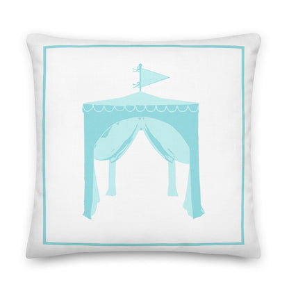 Happy Fun Cabana Aqua Blue Preppy Coastal Premium Pillow