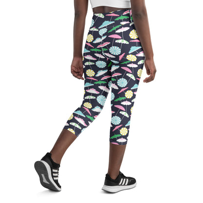 Beach Umbrella Party Navy Coastal Preppy Yoga Capri Leggings