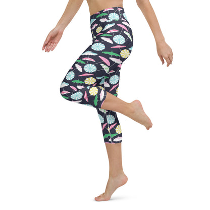 Beach Umbrella Party Navy Coastal Preppy Yoga Capri Leggings
