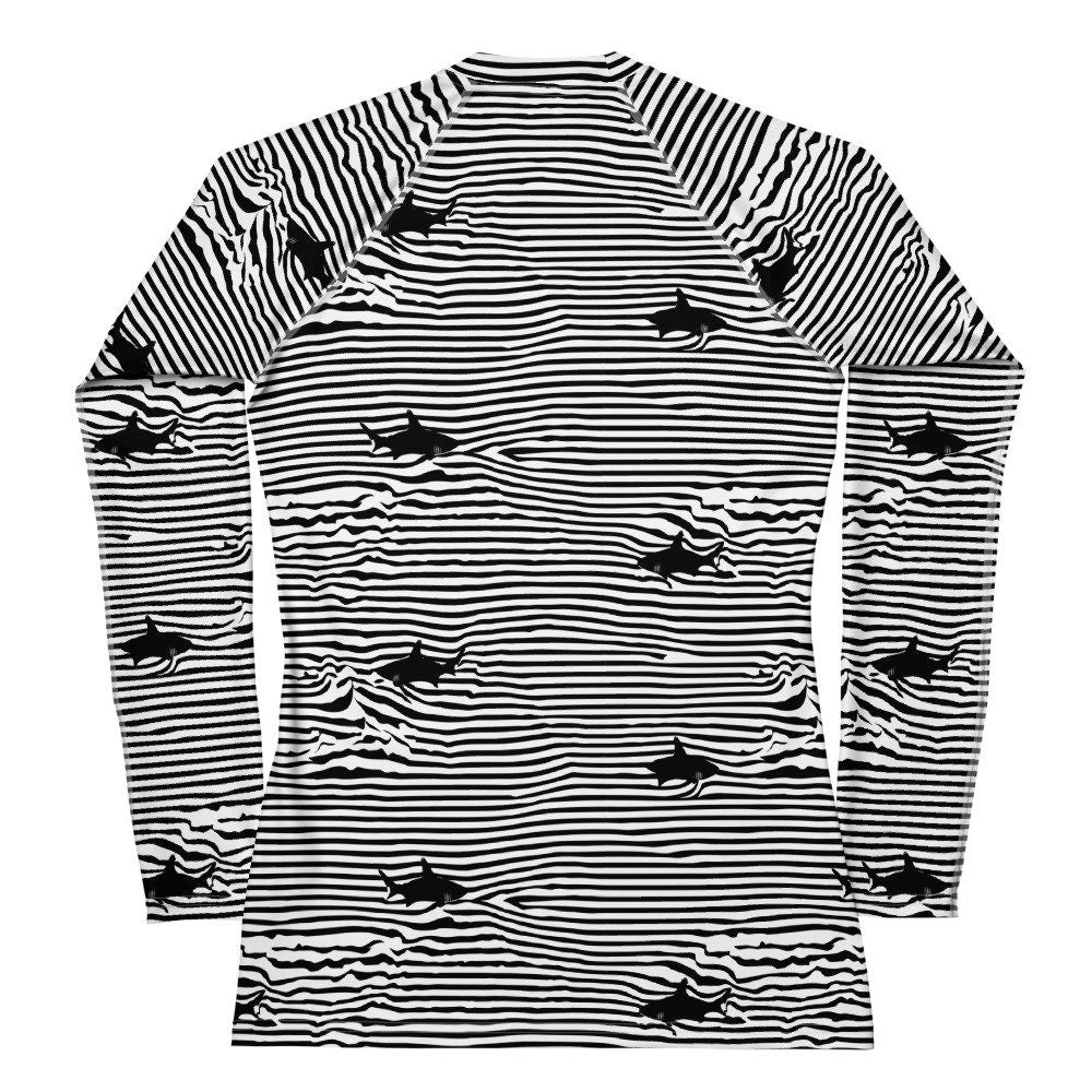 Chatham Great White Shark Stripe rash guard in white and black by The Happy Fun Shop, photo 4 of 5