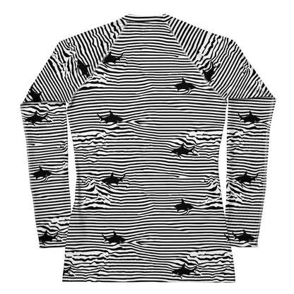 Chatham Great White Shark Stripe rash guard in white and black by The Happy Fun Shop, photo 4 of 5