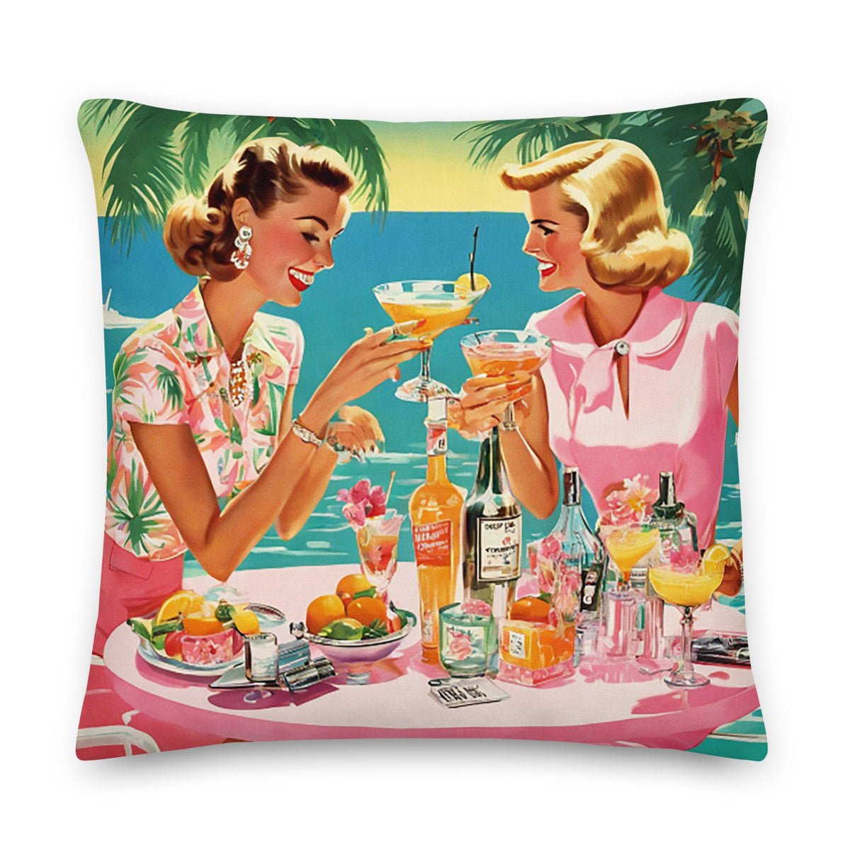 Palm Beach Cocktail Girls Coastal Preppy Premium Pillow