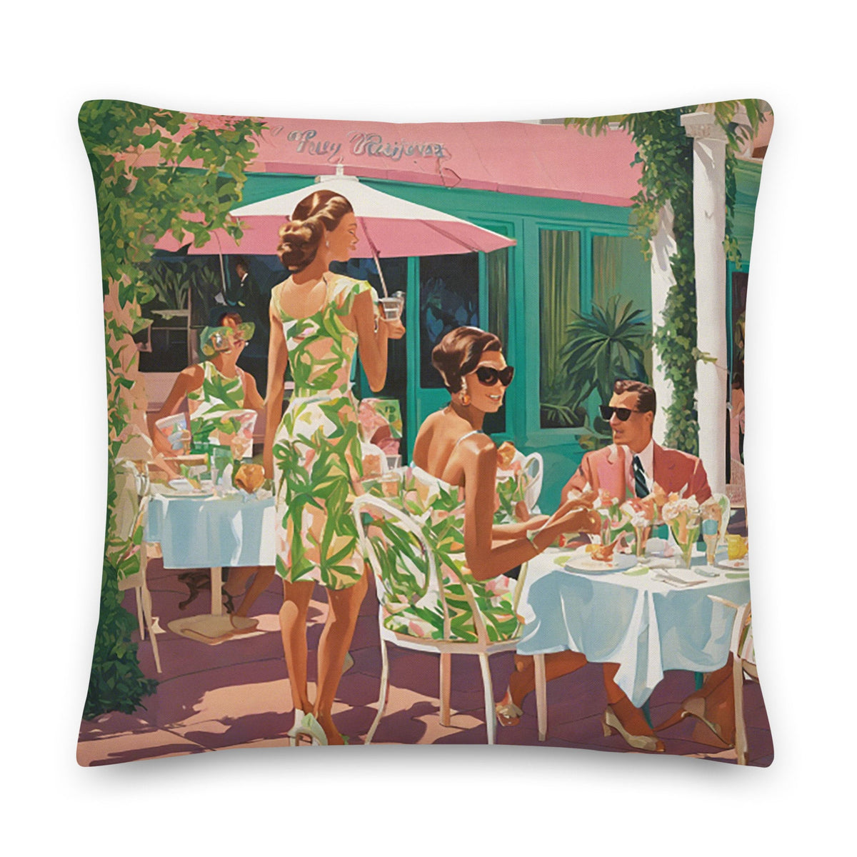 Cocktails in the Hamptons Coastal Preppy Premium Pillow
