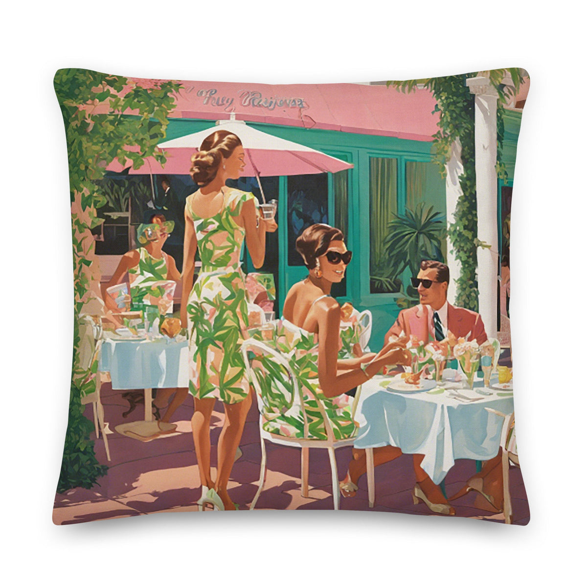 Cocktails in the Hamptons Coastal Preppy Premium Pillow