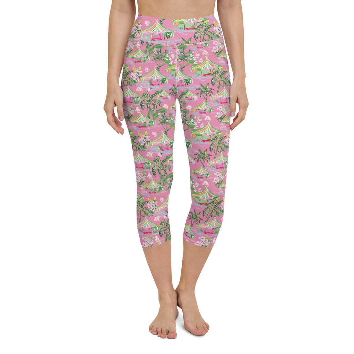 Palm Beach Tiki Hut Coastal Preppy Yoga Capri Leggings