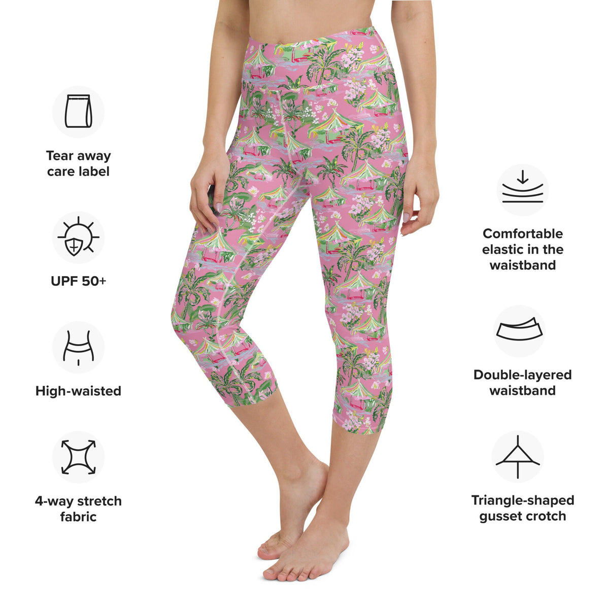 Palm Beach Tiki Hut Coastal Preppy Yoga Capri Leggings