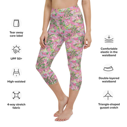 Palm Beach Tiki Hut Coastal Preppy Yoga Capri Leggings
