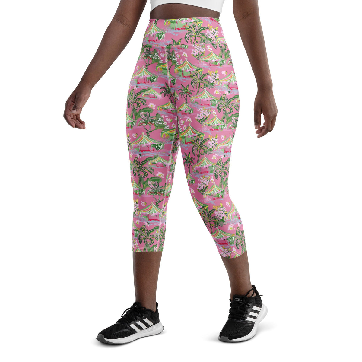 Palm Beach Tiki Hut Coastal Preppy Yoga Capri Leggings