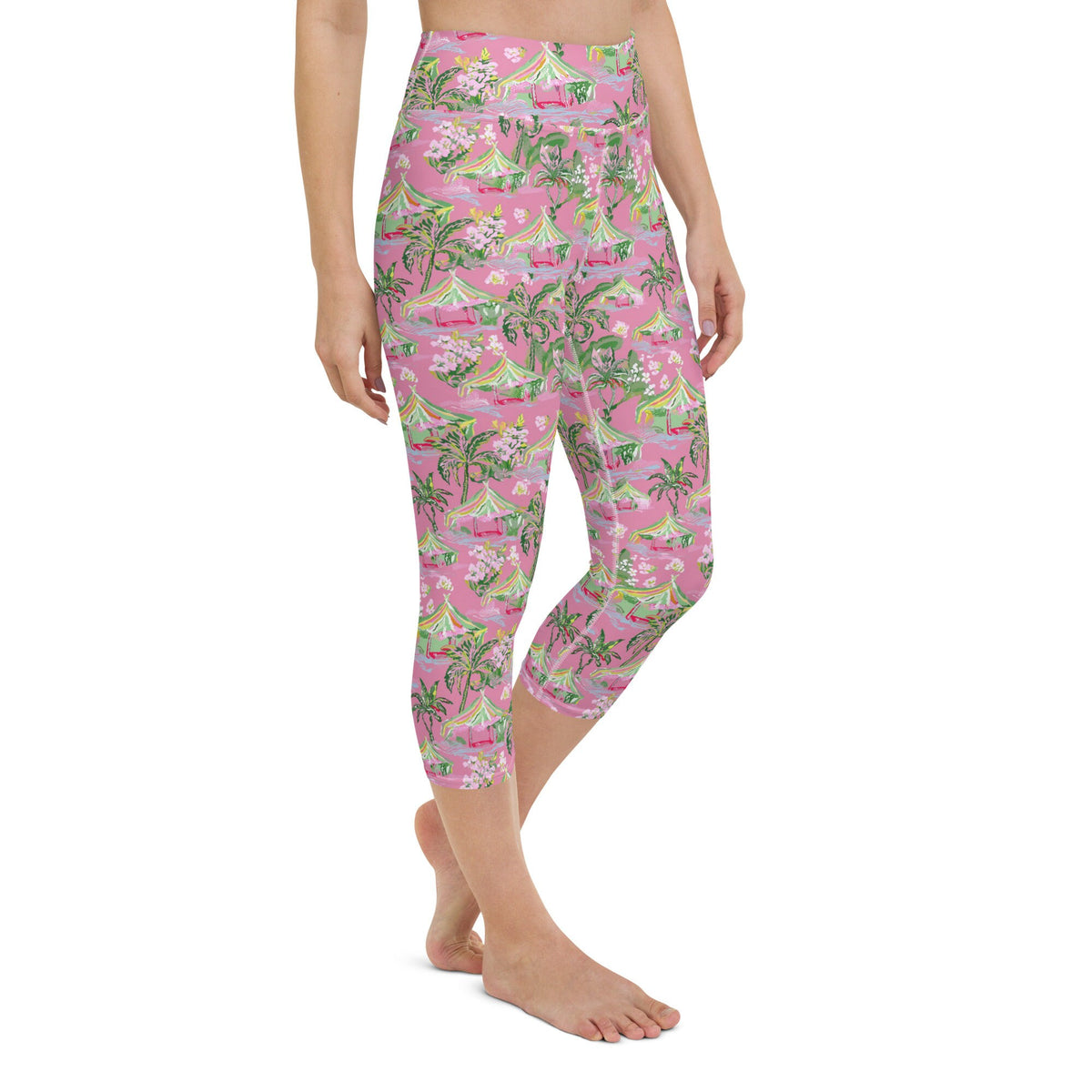 Palm Beach Tiki Hut Coastal Preppy Yoga Capri Leggings