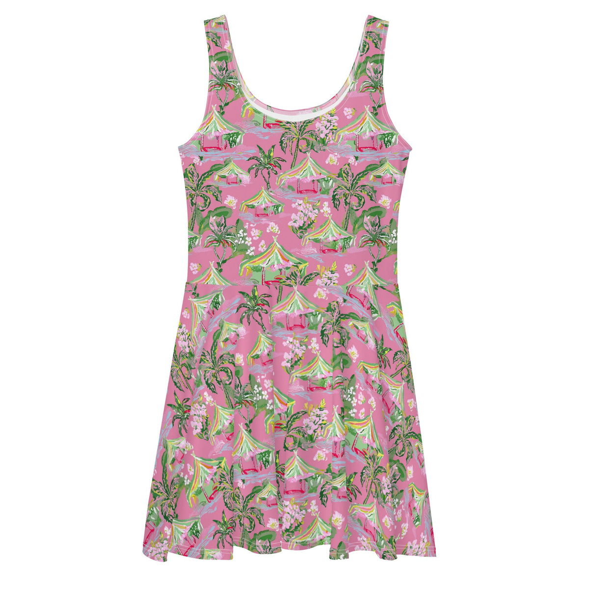Palm Beach Tiki Hut Coastal Preppy Skater Dress