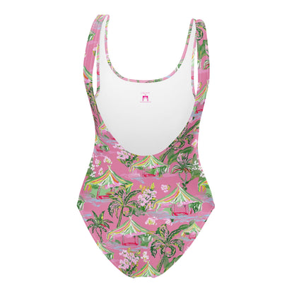 Palm Beach Tiki Hut Coastal Preppy One-Piece Swimsuit