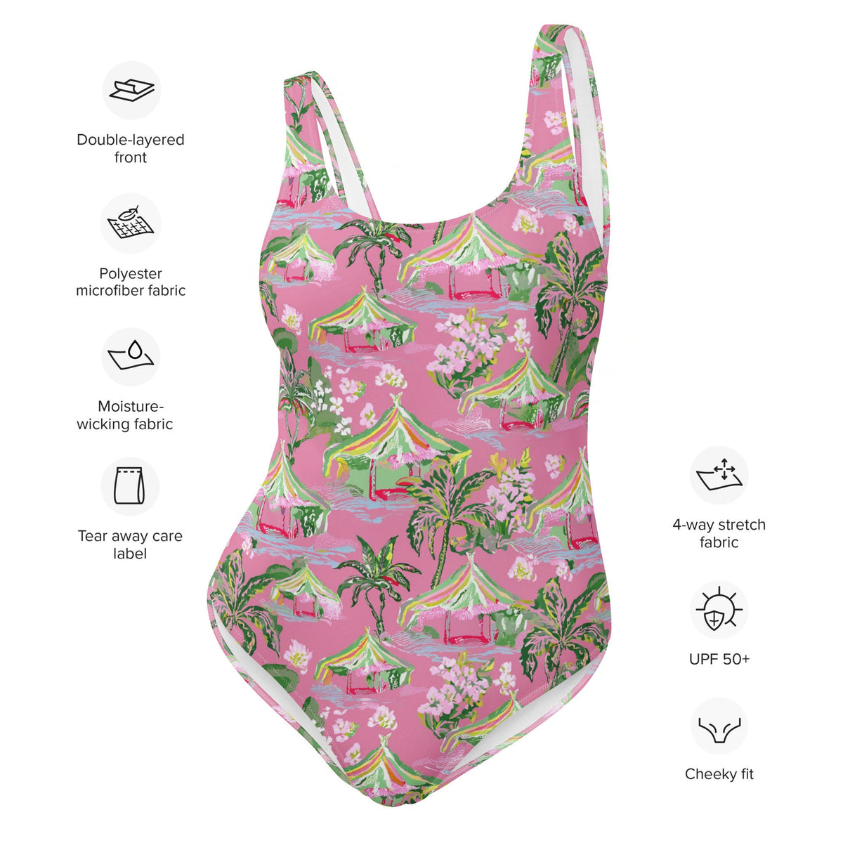 Palm Beach Tiki Hut Coastal Preppy One-Piece Swimsuit