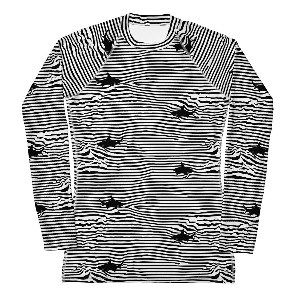 Chatham Great White Shark Stripe rash guard in white and black by The Happy Fun Shop, photo 1 of 5