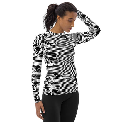 Chatham Great White Shark Stripe rash guard in white and black by The Happy Fun Shop, photo 2 of 5