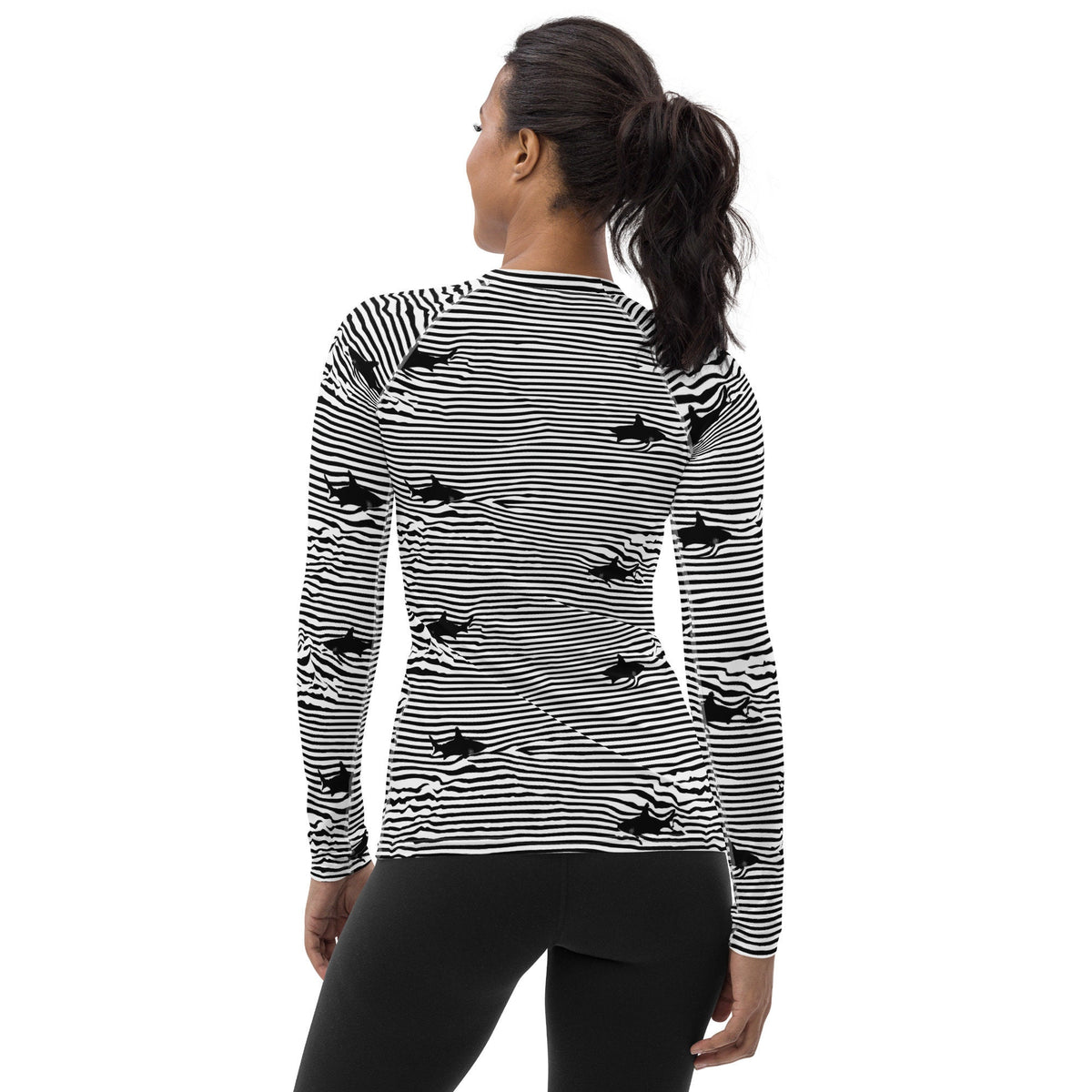 Chatham Great White Shark Stripe rash guard in white and black by The Happy Fun Shop, photo 3 of 5