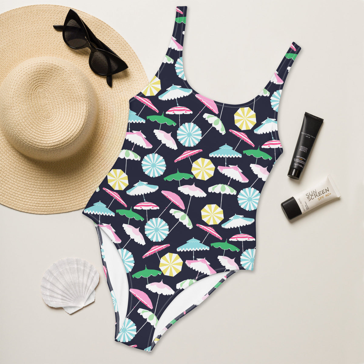 Beach Umbrella Party Coastal Preppy One-Piece Swimsuit