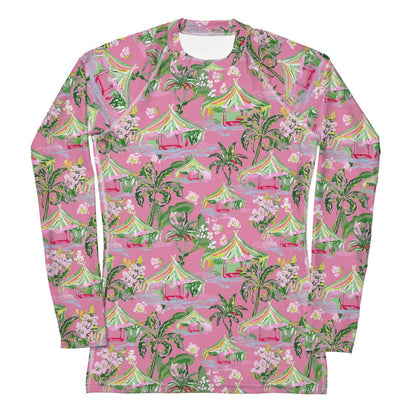 Palm Beach Tiki Hut Coastal Preppy Women's Rash Guard UPF 50+