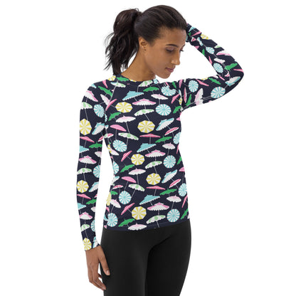Beach Umbrella Party UPF 50+ rash guard in pink and blue by The Happy Fun Shop, photo 3 of 6