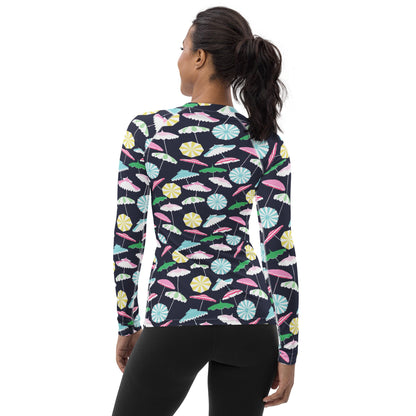 Beach Umbrella Party UPF 50+ rash guard in pink and blue by The Happy Fun Shop, photo 4 of 6