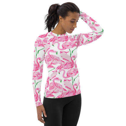 Palm Springs Flamingo Coastal Preppy Women's Rash Guard UPF 50+