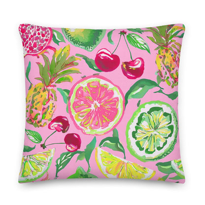 Palm Beach Fruit Bowl throw pillow in pink by The Happy Fun Shop, photo 1 of 2