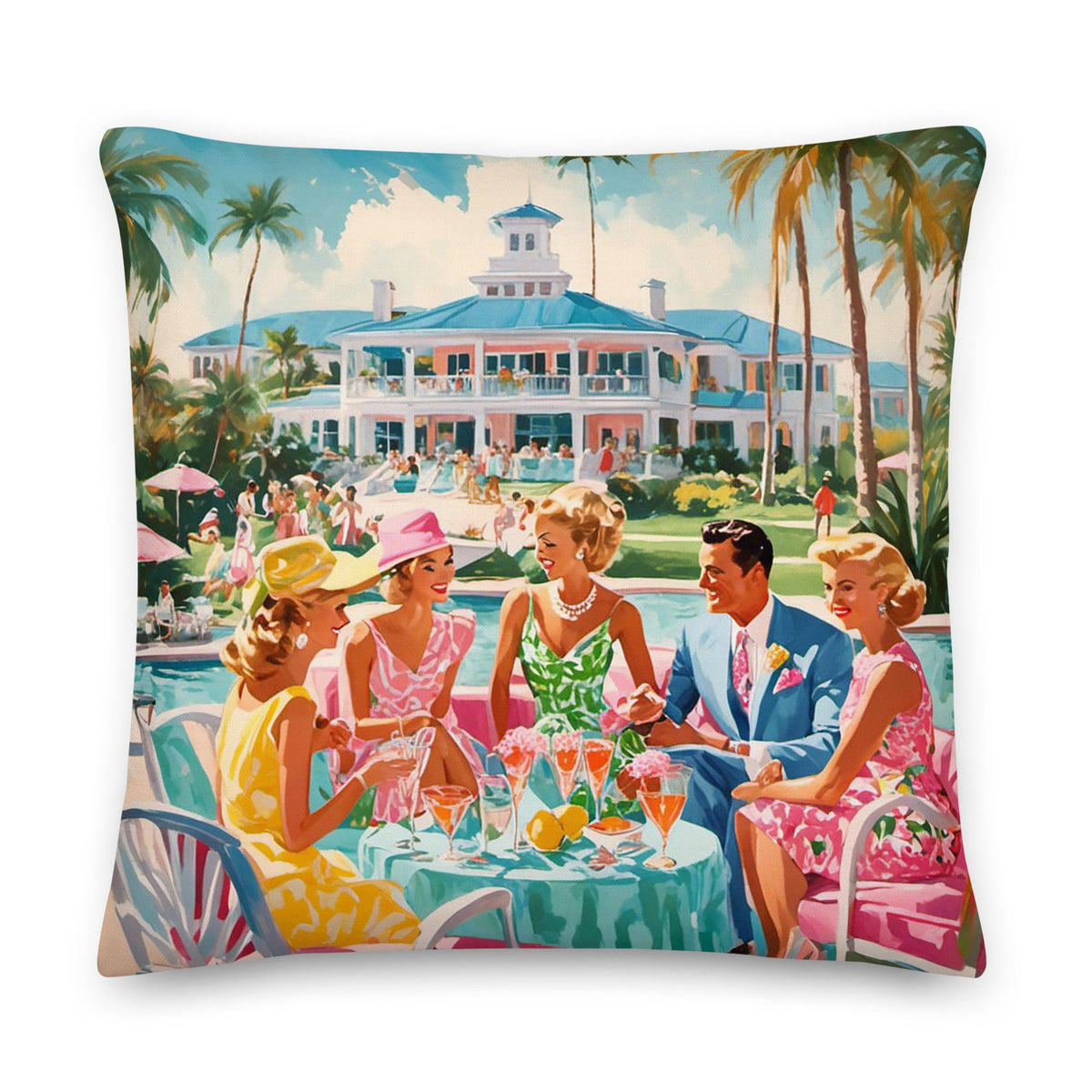 Palm Beach Pool Party Coastal Preppy Premium Pillow