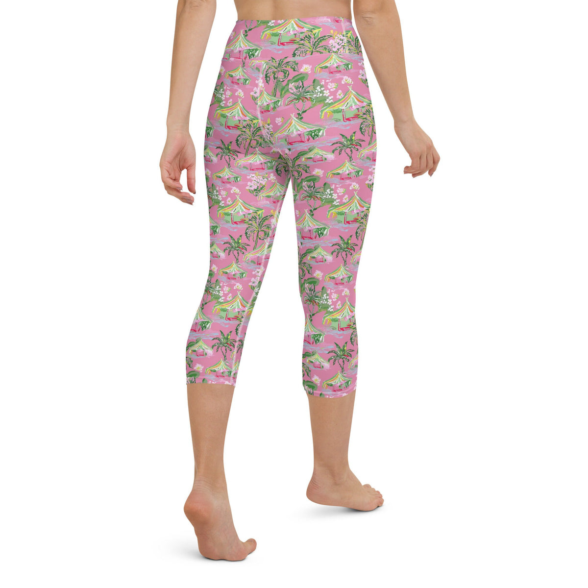 Palm Beach Tiki Hut Coastal Preppy Yoga Capri Leggings