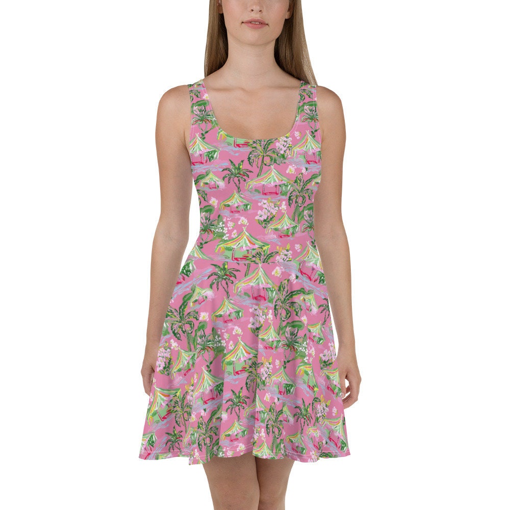 Palm Beach Tiki Hut Coastal Preppy Skater Dress