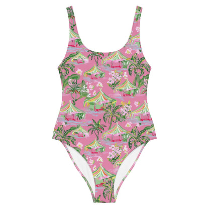Palm Beach Tiki Hut Coastal Preppy One-Piece Swimsuit