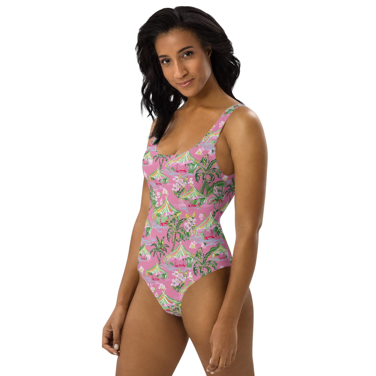 Palm Beach Tiki Hut Coastal Preppy One-Piece Swimsuit