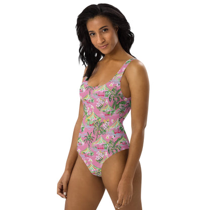 Palm Beach Tiki Hut Coastal Preppy One-Piece Swimsuit
