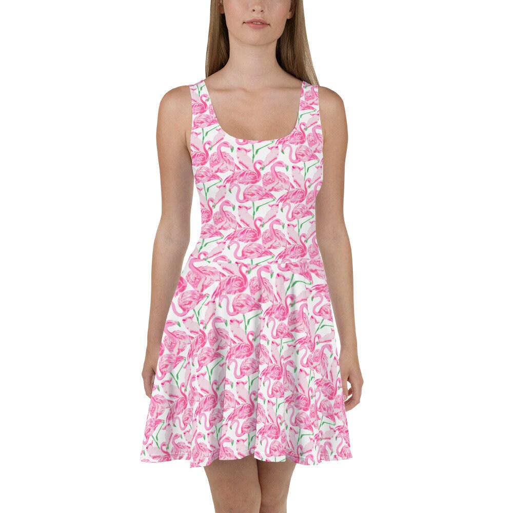 Palm Springs Flamingo skater dress in pink by The Happy Fun Shop, photo 3 of 9