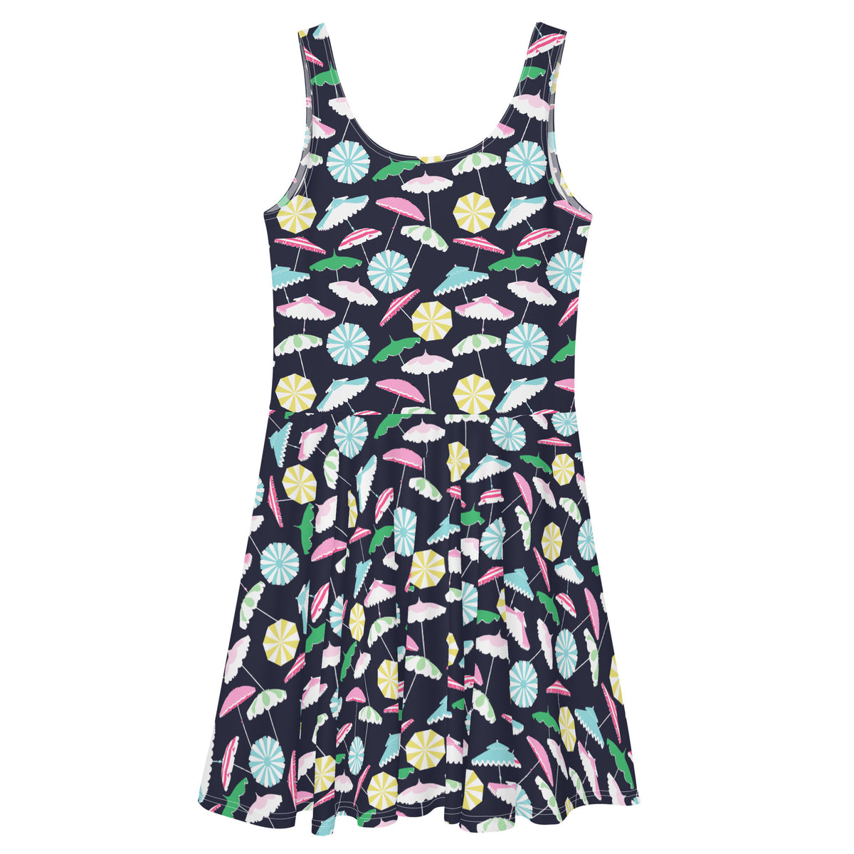 Beach Umbrella Party skater dress in pink and navy by The Happy Fun Shop, photo 2 of 10