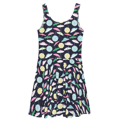 Beach Umbrella Party skater dress in pink and navy by The Happy Fun Shop, photo 2 of 10