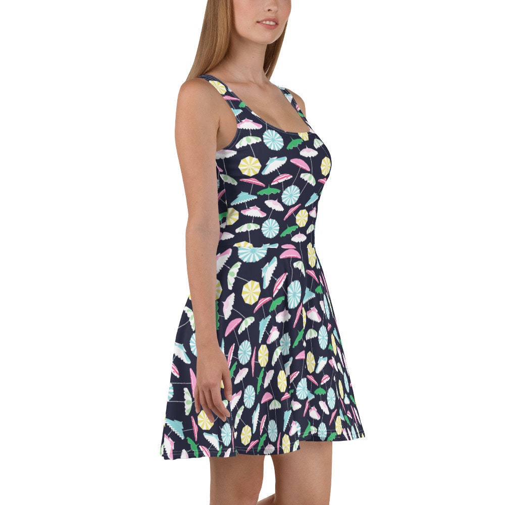 Beach Umbrella Party skater dress in pink and navy by The Happy Fun Shop, photo 6 of 10