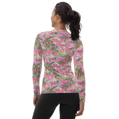 Palm Beach Tiki Hut Coastal Preppy Women's Rash Guard UPF 50+