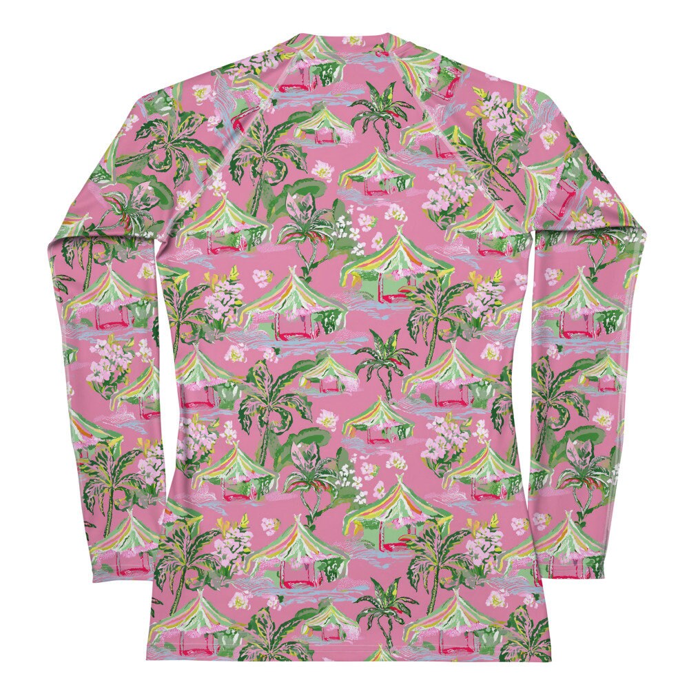 Palm Beach Tiki Hut Coastal Preppy Women's Rash Guard UPF 50+