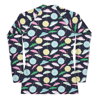 Beach Umbrella Party UPF 50+ rash guard in pink and blue by The Happy Fun Shop, photo 5 of 6