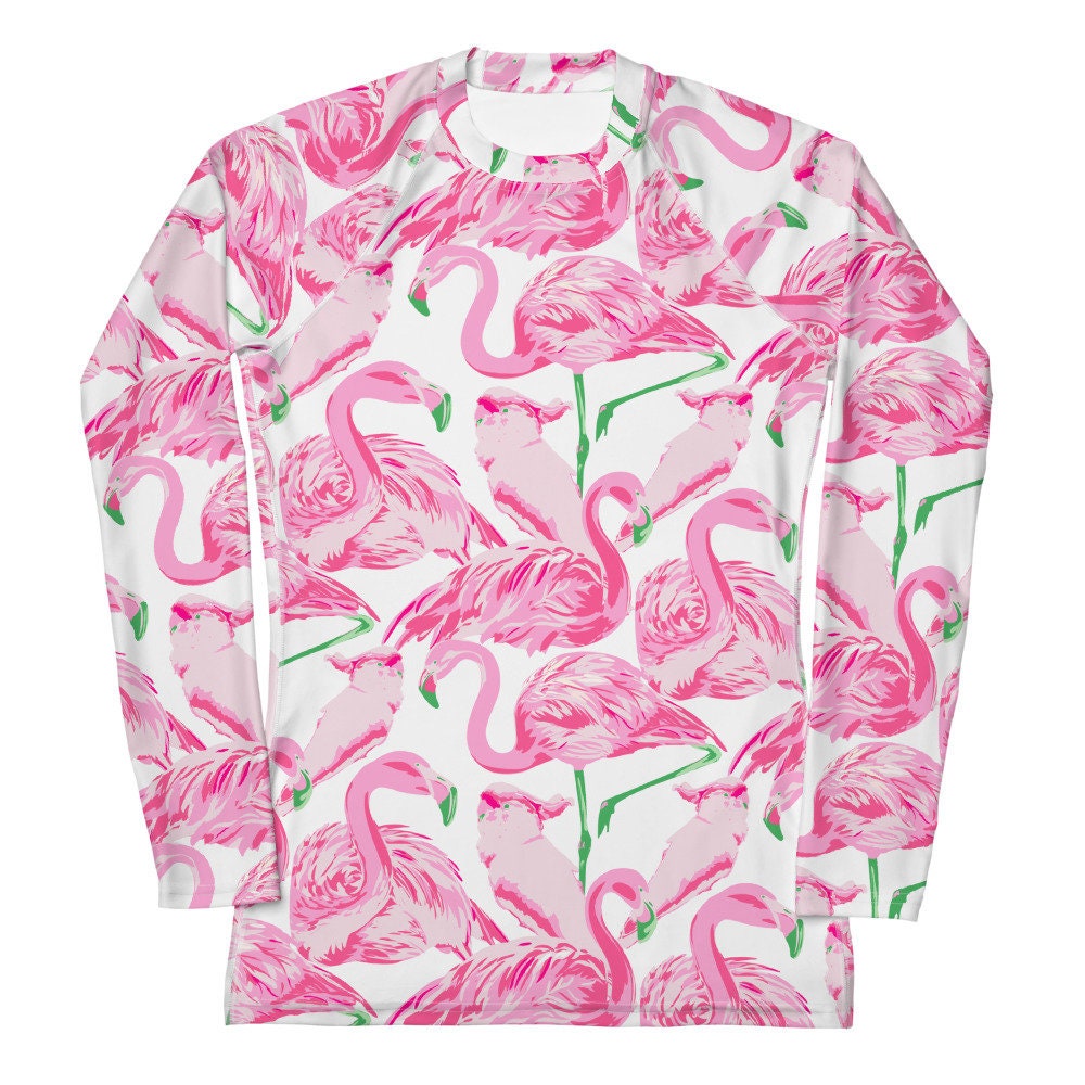 Palm Springs Flamingo Coastal Preppy Women's Rash Guard UPF 50+