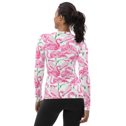 Palm Springs Flamingo Coastal Preppy Women's Rash Guard UPF 50+