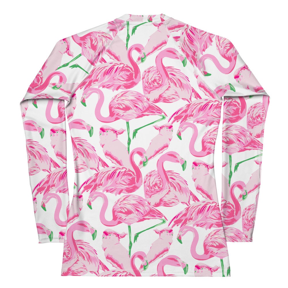 Palm Springs Flamingo Coastal Preppy Women's Rash Guard UPF 50+