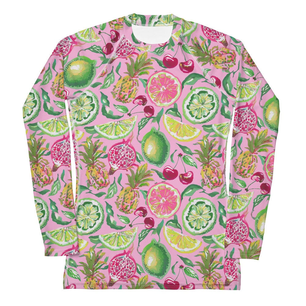 Palm Beach Fruit Bowl UPF 50+ rash guard in pink by The Happy Fun Shop, photo 1 of 6