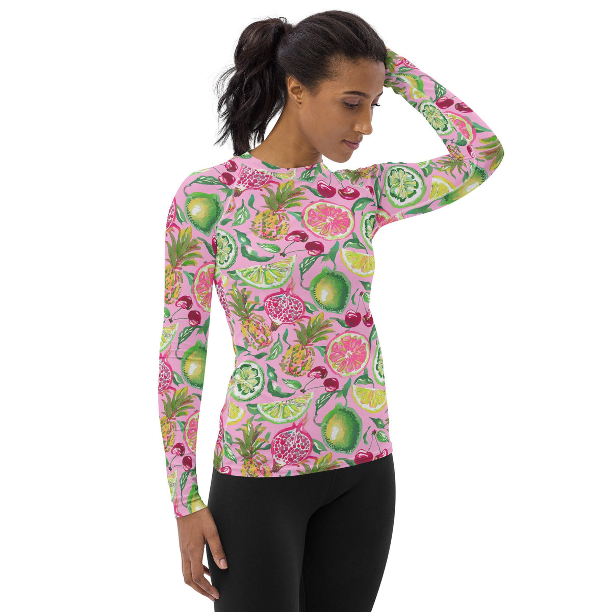Palm Beach Fruit Bowl UPF 50+ rash guard in pink by The Happy Fun Shop, photo 3 of 6