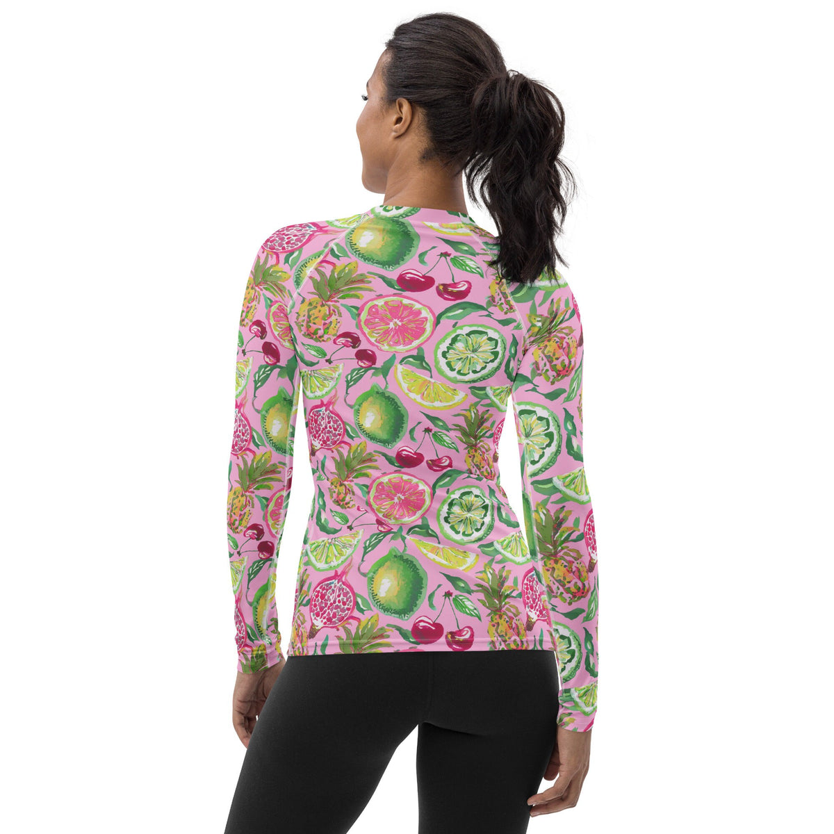 Palm Beach Fruit Bowl UPF 50+ rash guard in pink by The Happy Fun Shop, photo 4 of 6