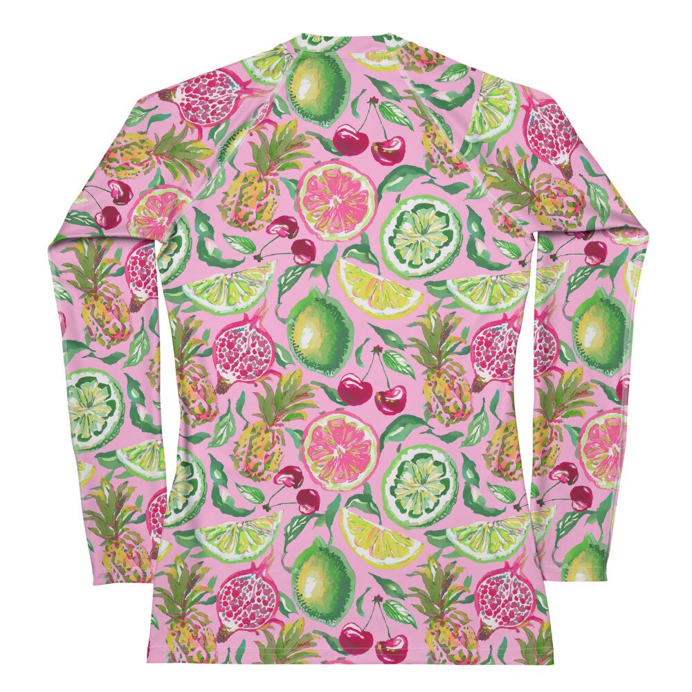 Palm Beach Fruit Bowl UPF 50+ rash guard in pink by The Happy Fun Shop, photo 5 of 6